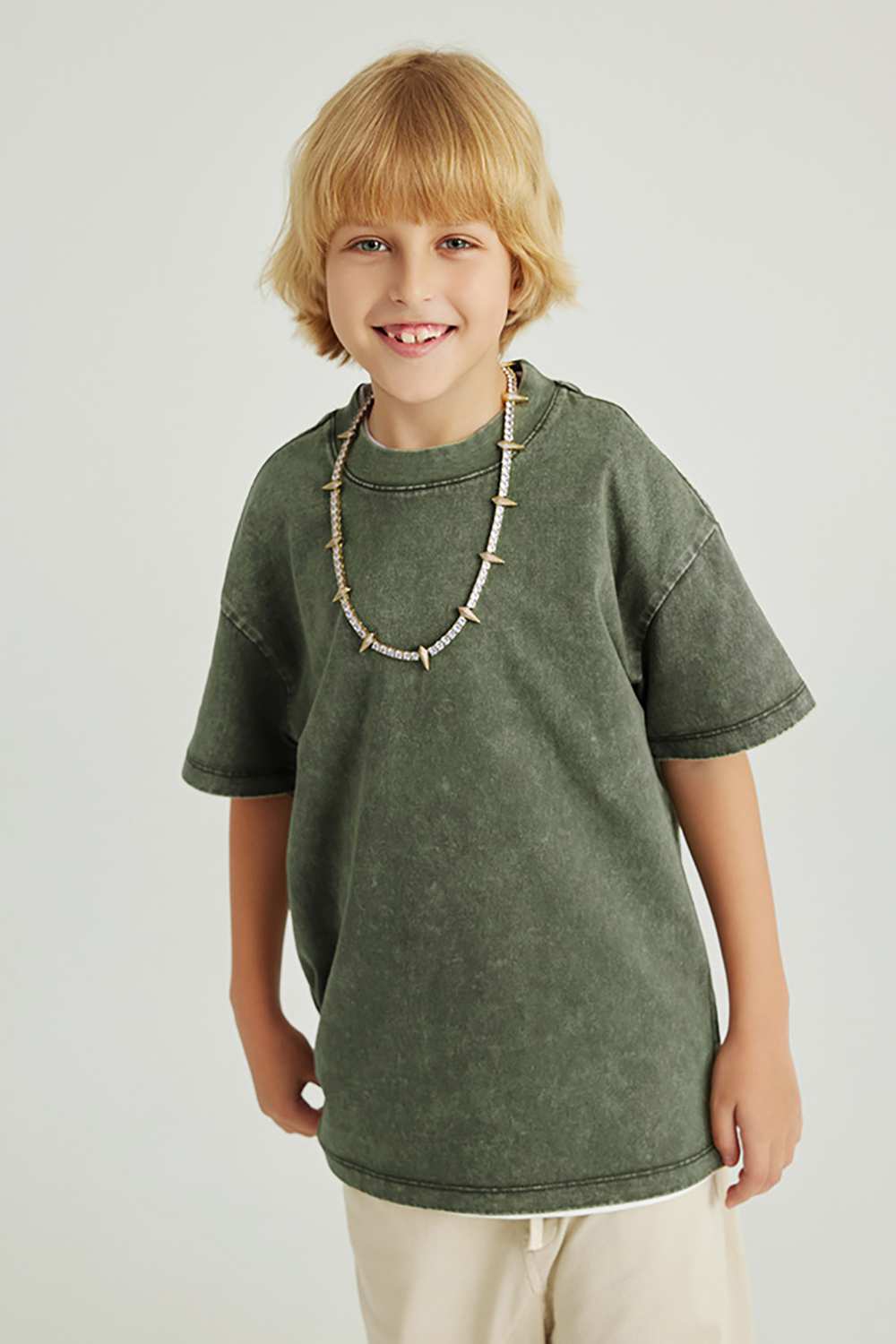 Kids' Euro-American Style Wax-Dyed Washed Tee - Spring/Summer Collection