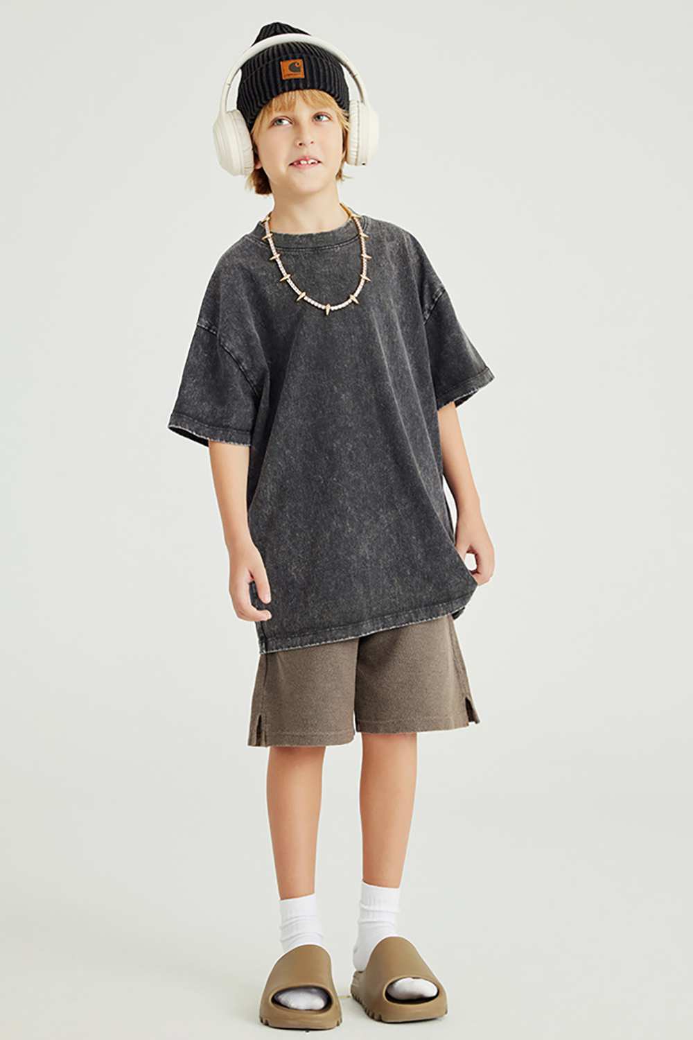 Kids' Euro-American Style Wax-Dyed Washed Tee - Spring/Summer Collection
