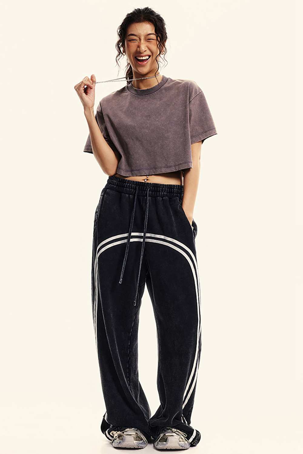 Women's Vintage Sorona Crop Top Tee - High Street Washed T-Shirt for Summer Fitness