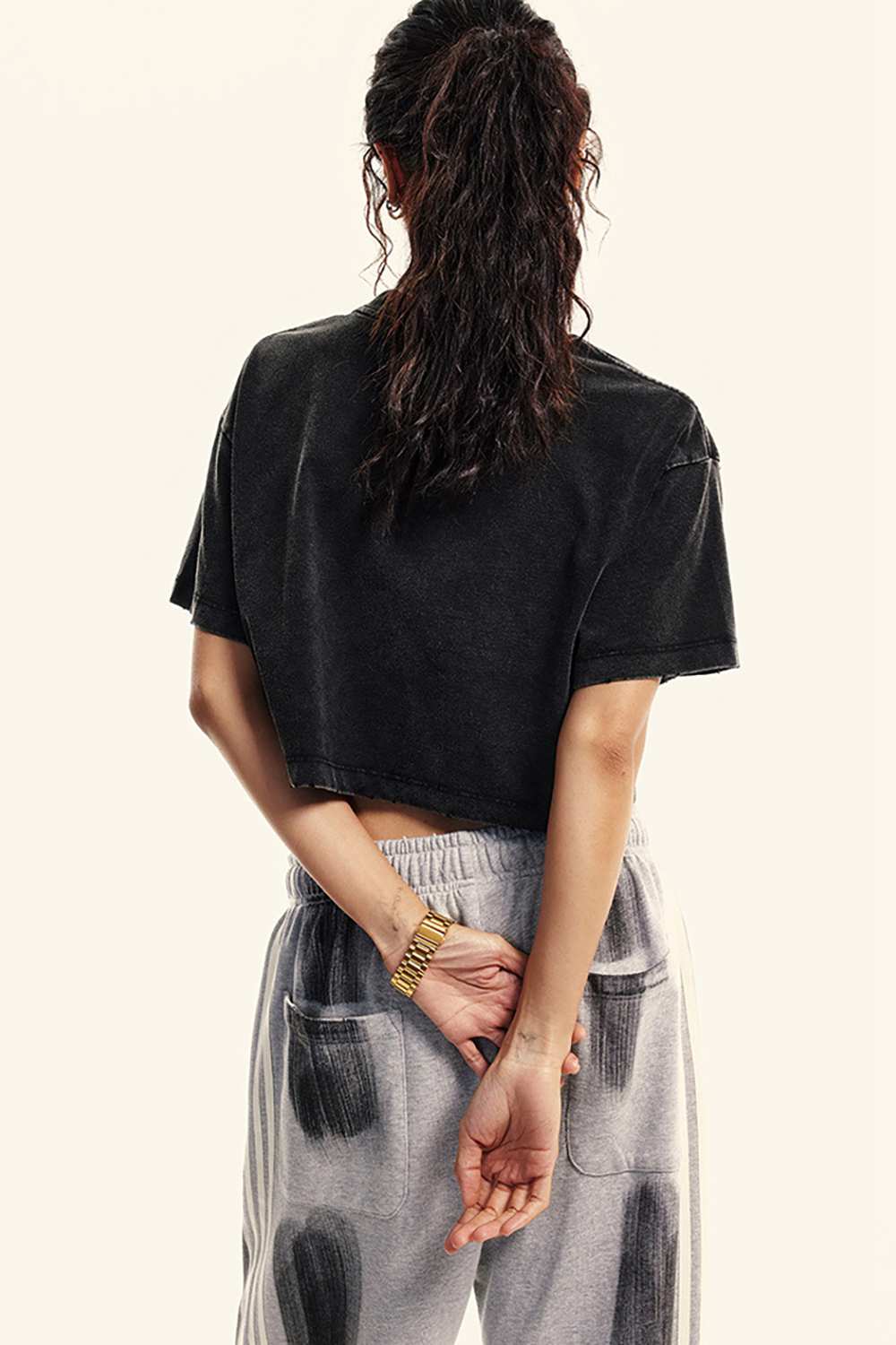 Women's Vintage Sorona Crop Top Tee - High Street Washed T-Shirt for Summer Fitness