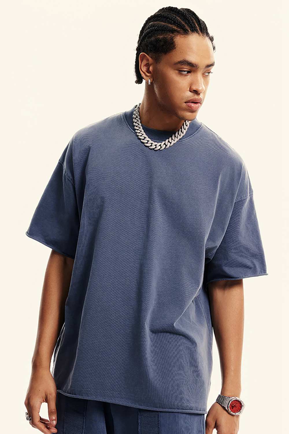 Unisex Vintage Washed T-Shirt - Relaxed Fit with Distressed Fringe, High Street Fashion