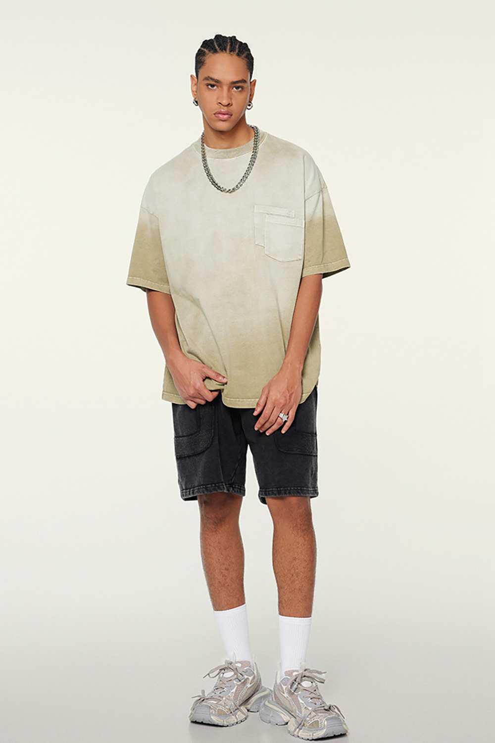 Unisex Vintage Washed T-Shirt with Subtle Gradient Pocket - High Street Casual Tee