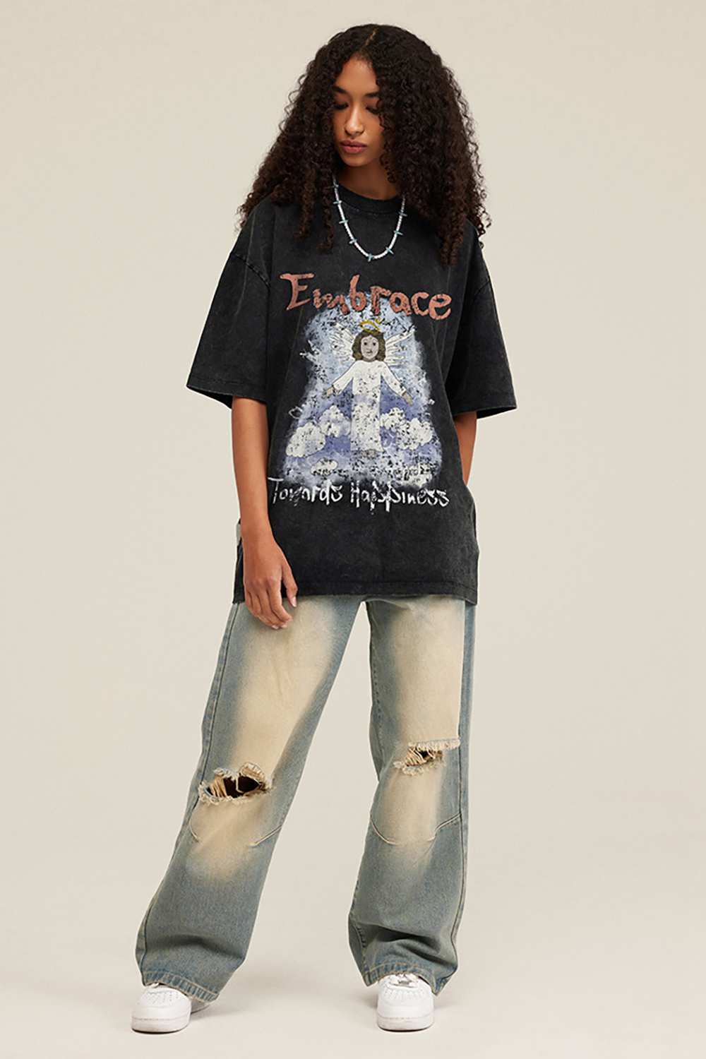 Vintage Angel Print Casual Tee _ Embrace Happiness