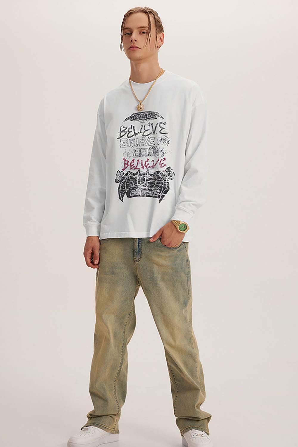 Street Style Washed Long Sleeve T-Shirt - Comfortable and Trendy