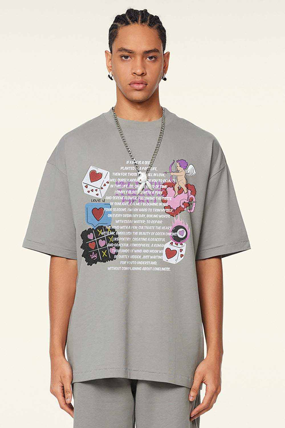 Relaxed Fit Digital Print Retro Crew Neck Short Sleeve T-Shirt