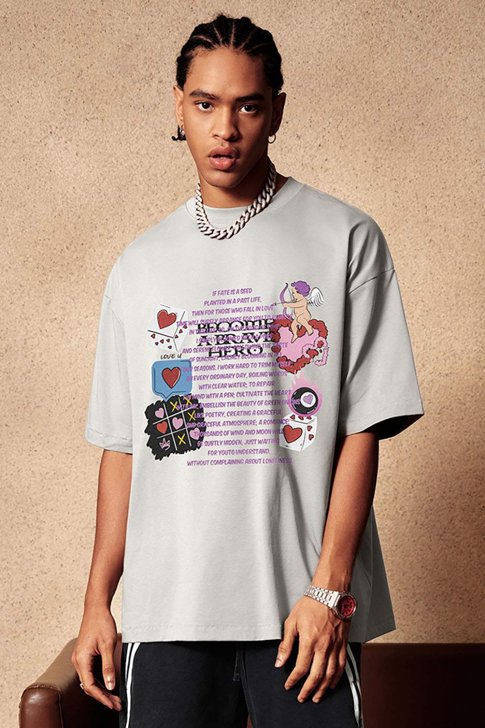 Relaxed Fit Digital Print Retro Crew Neck Short Sleeve T-Shirt