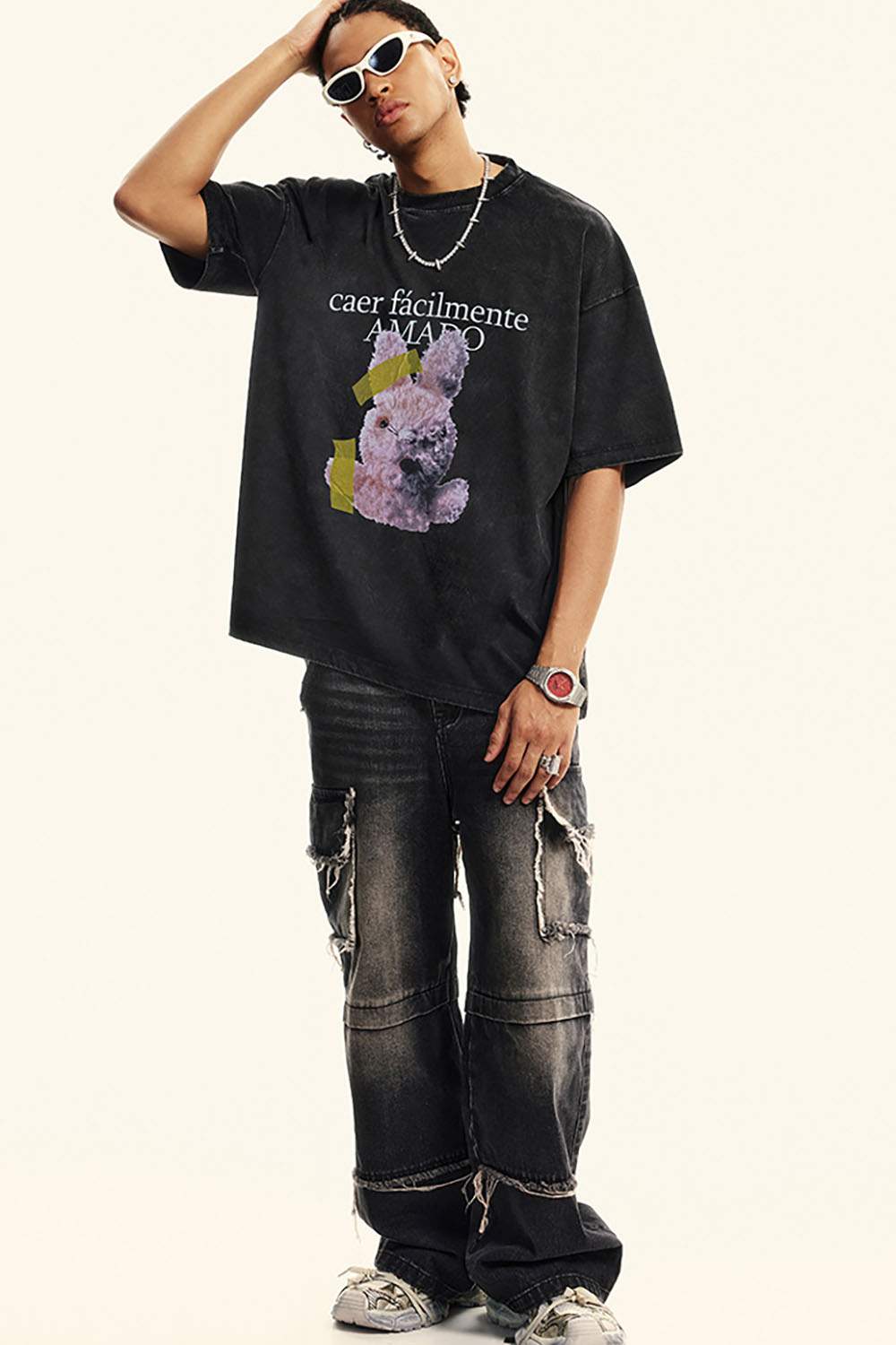 Vintage Street Style Loose Fit Washed Dopamine Short Sleeve T-Shirt