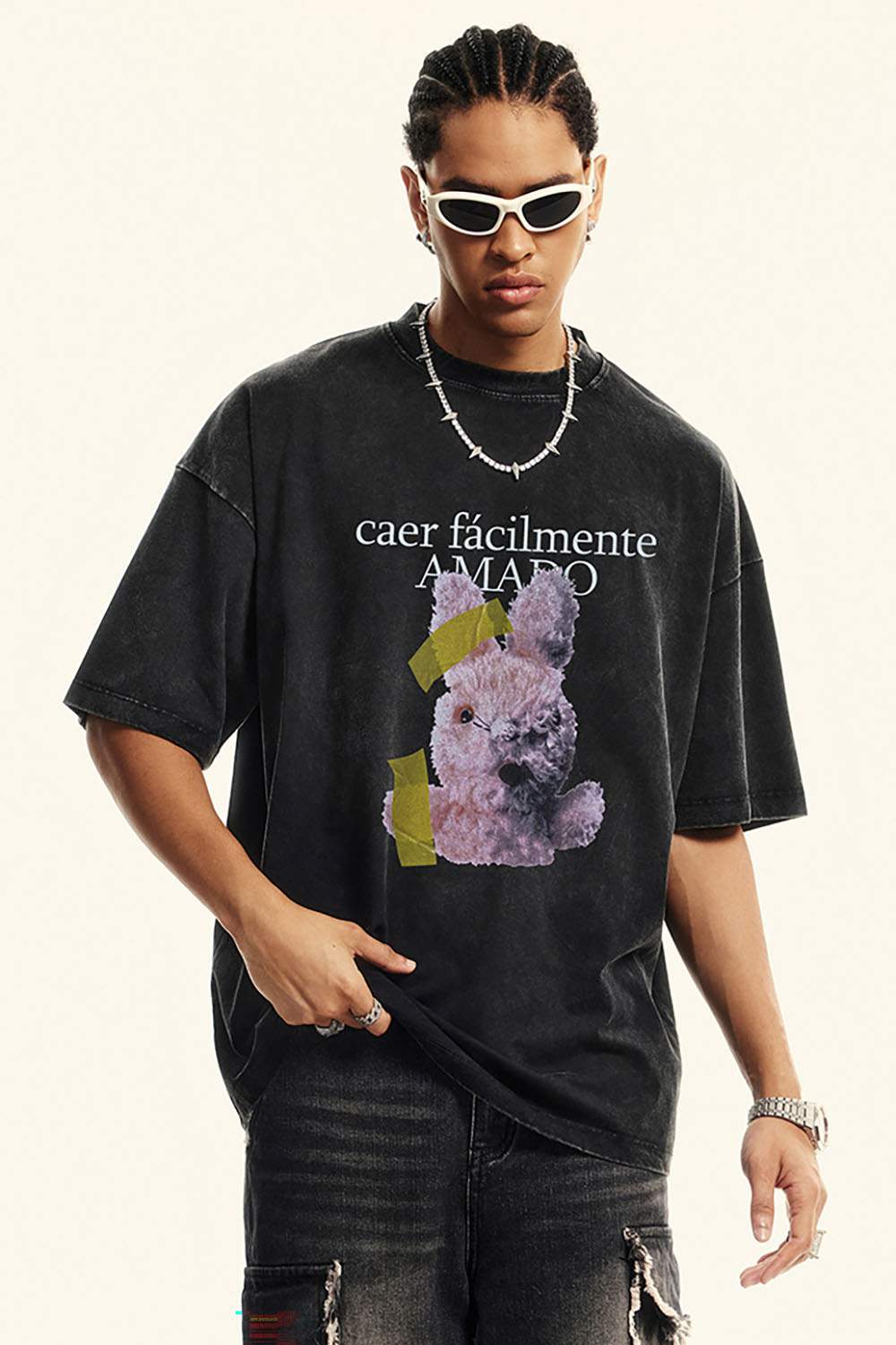 Vintage Street Style Loose Fit Washed Dopamine Short Sleeve T-Shirt