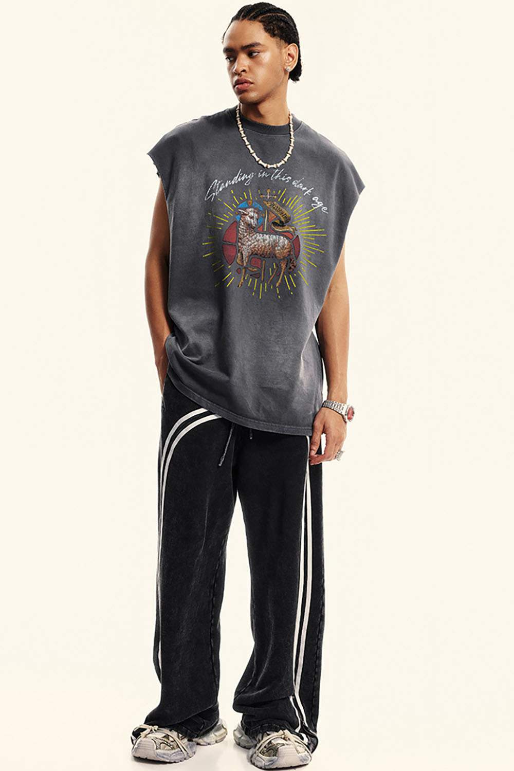 Street Style Gradient Sleeveless Vintage Washed Tank Top