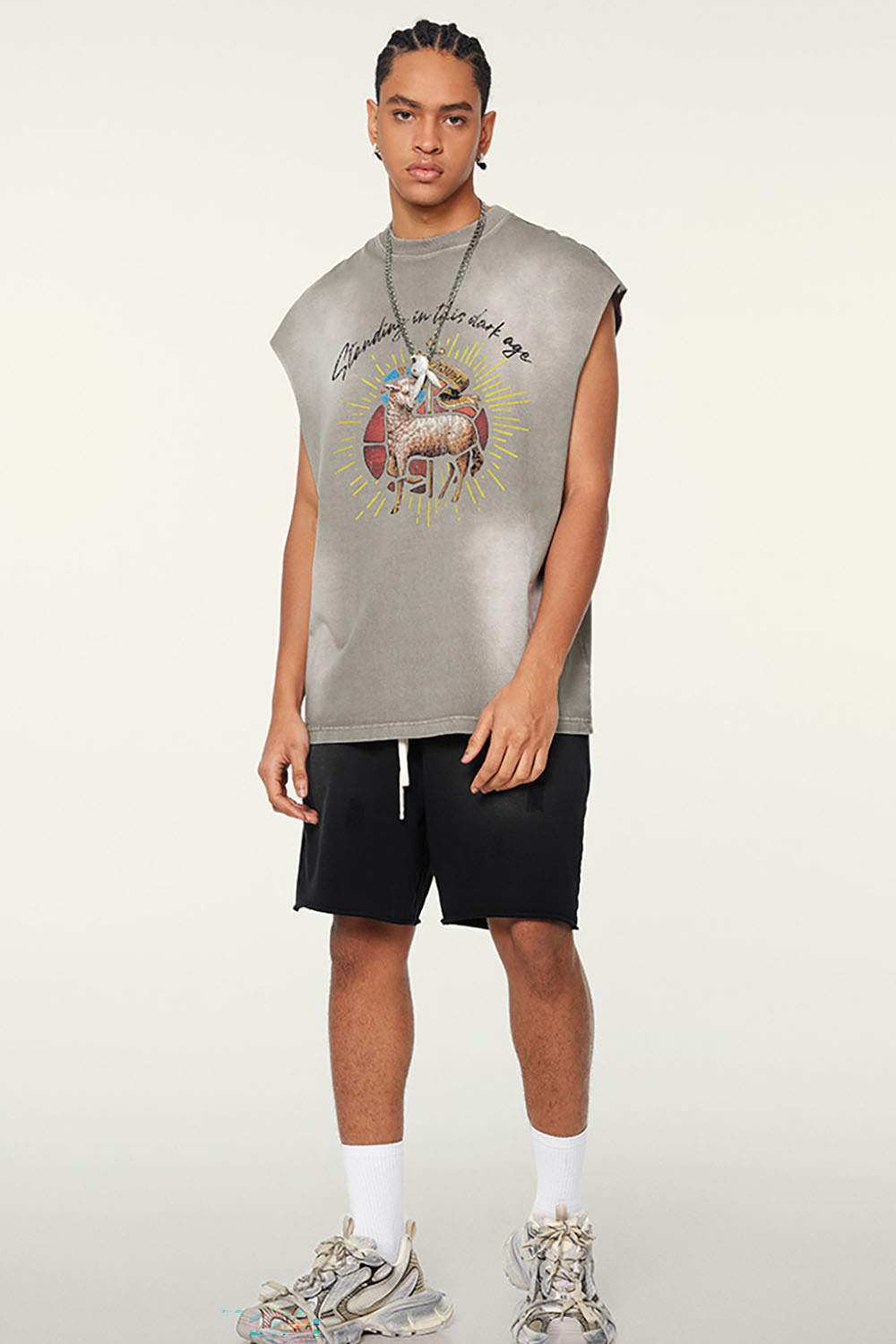 Street Style Gradient Sleeveless Vintage Washed Tank Top
