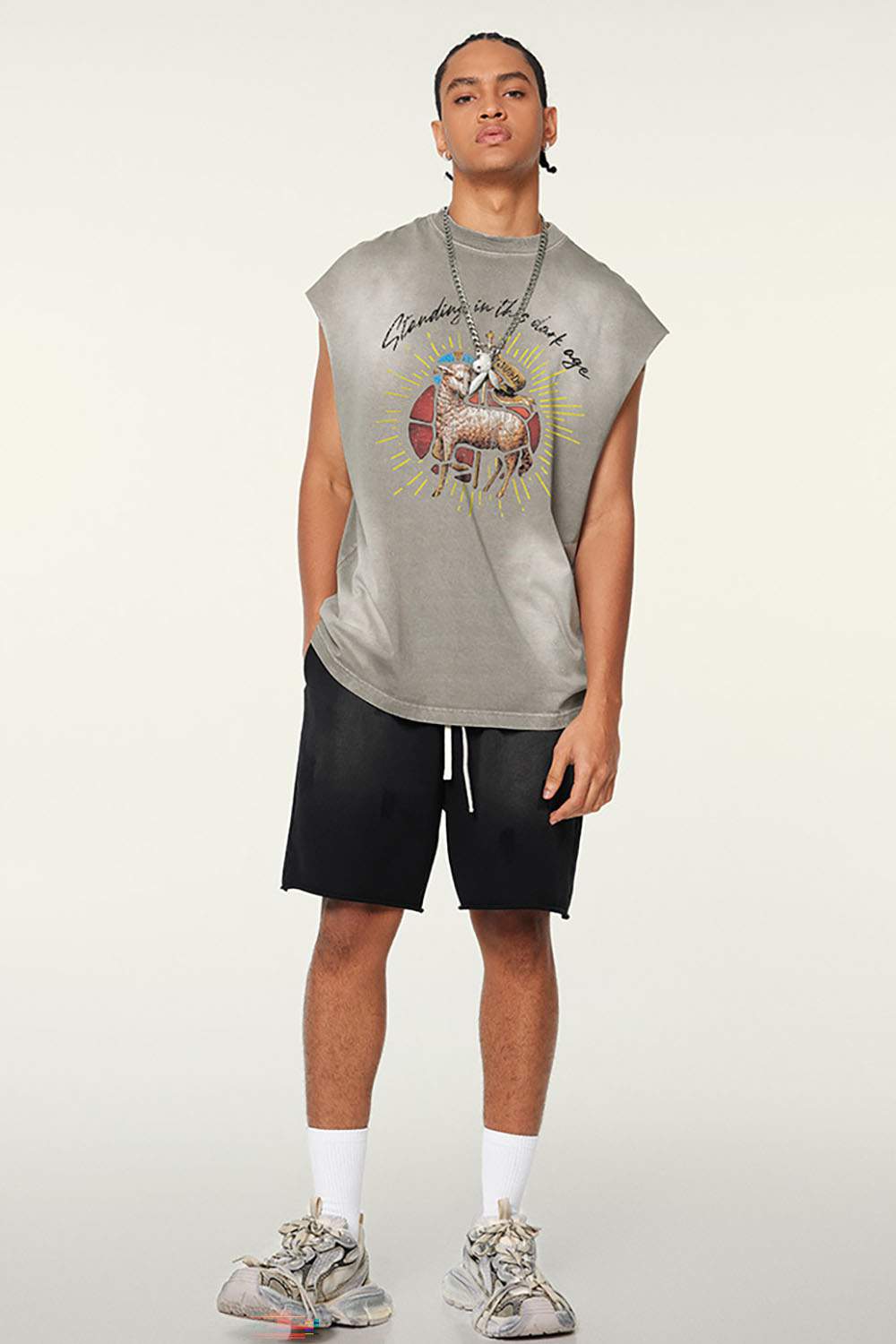 Street Style Gradient Sleeveless Vintage Washed Tank Top