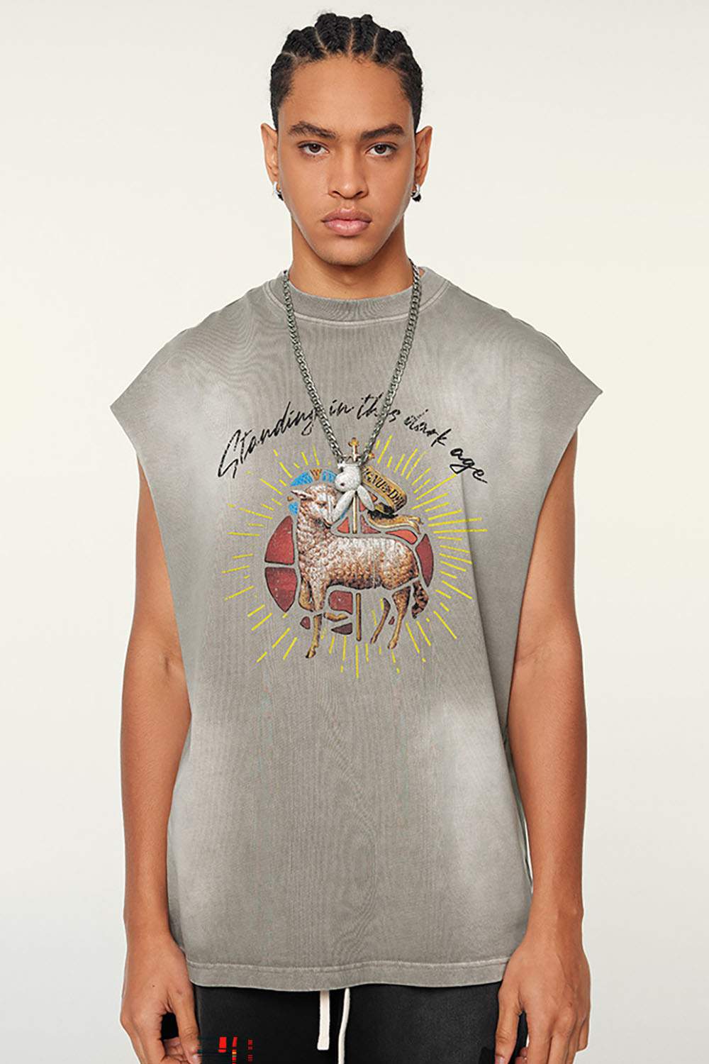 Street Style Gradient Sleeveless Vintage Washed Tank Top