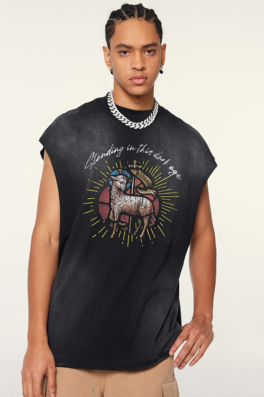 Street Style Gradient Sleeveless Vintage Washed Tank Top