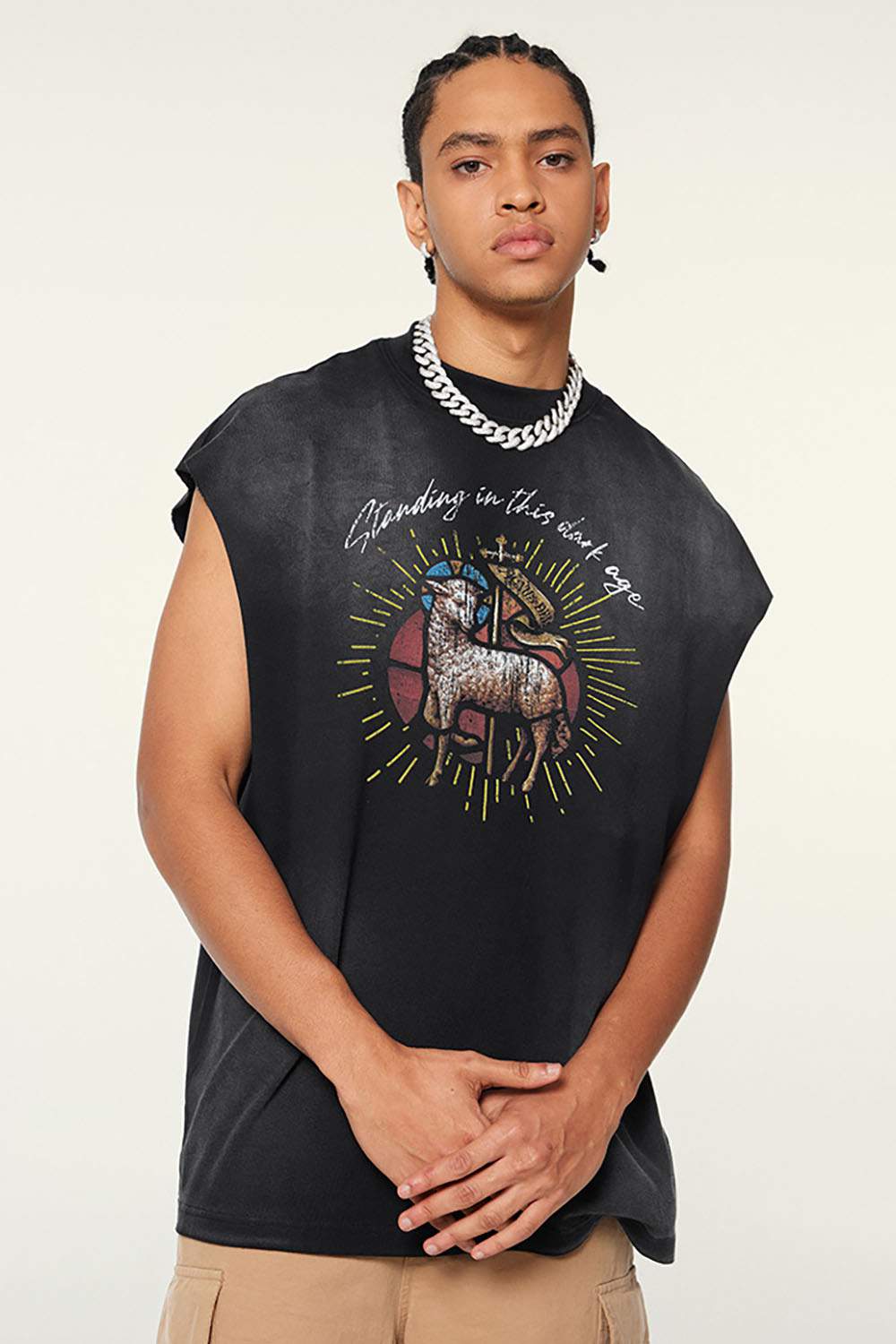 Street Style Gradient Sleeveless Vintage Washed Tank Top