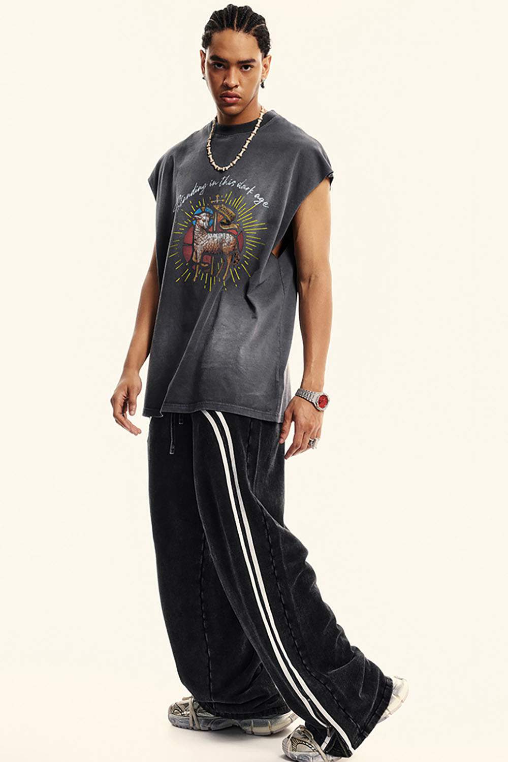 Street Style Gradient Sleeveless Vintage Washed Tank Top