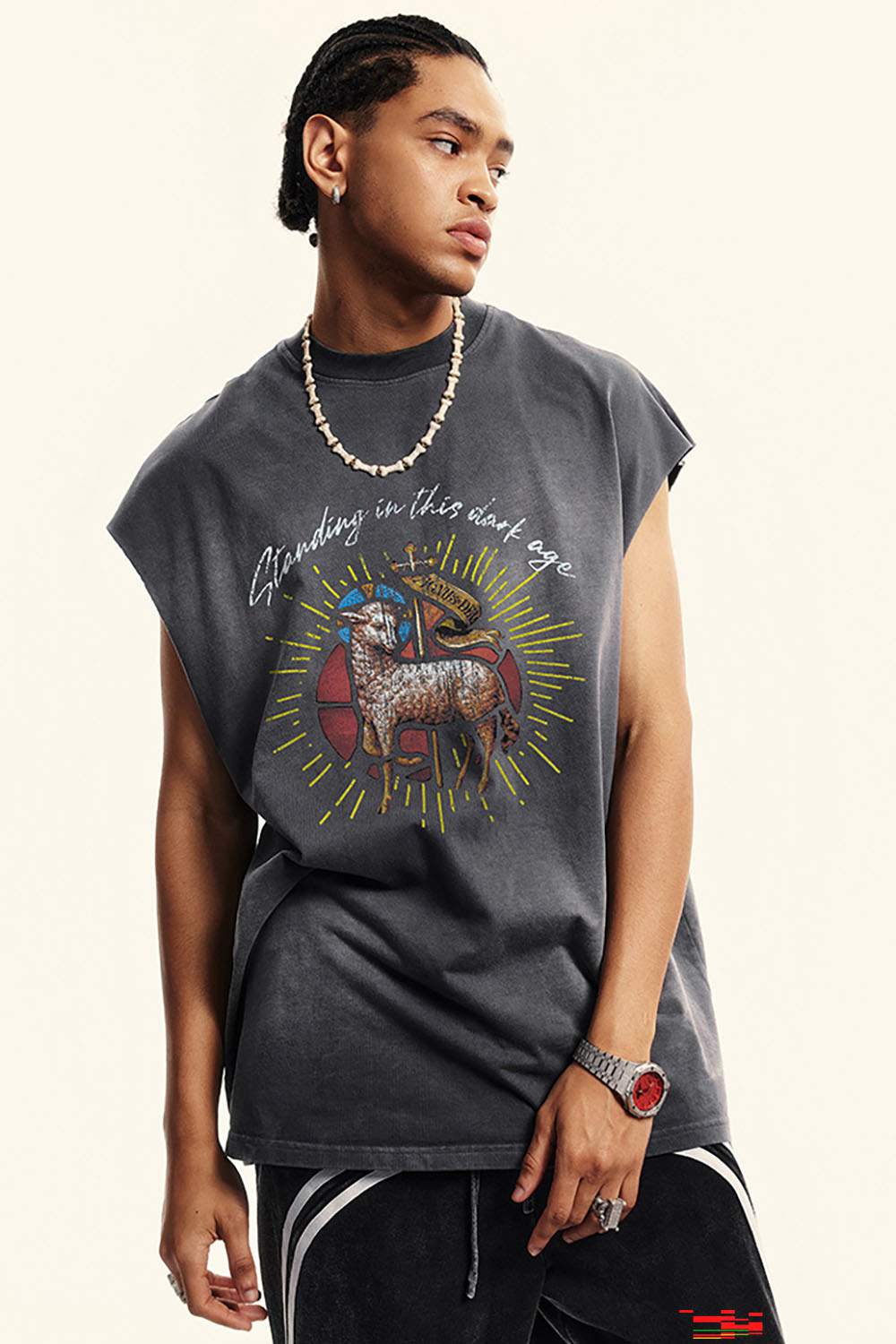 Street Style Gradient Sleeveless Vintage Washed Tank Top