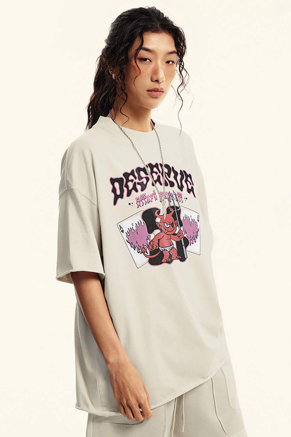 Street Style Washed Cotton Graphic Print Short Sleeve T-Shirt