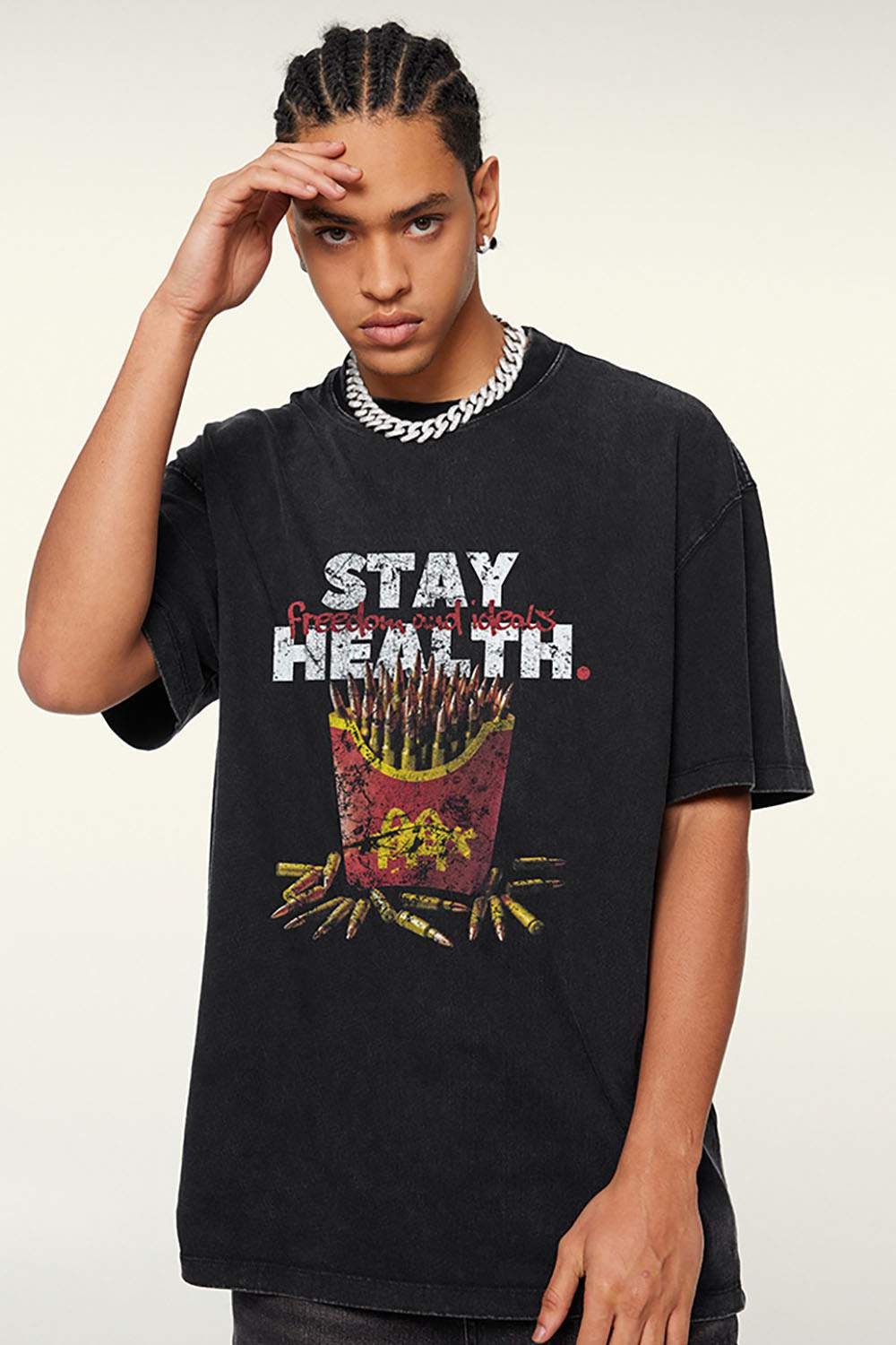 Loose Fit French Fries Parody Graphic Cotton Short Sleeve T-Shirt