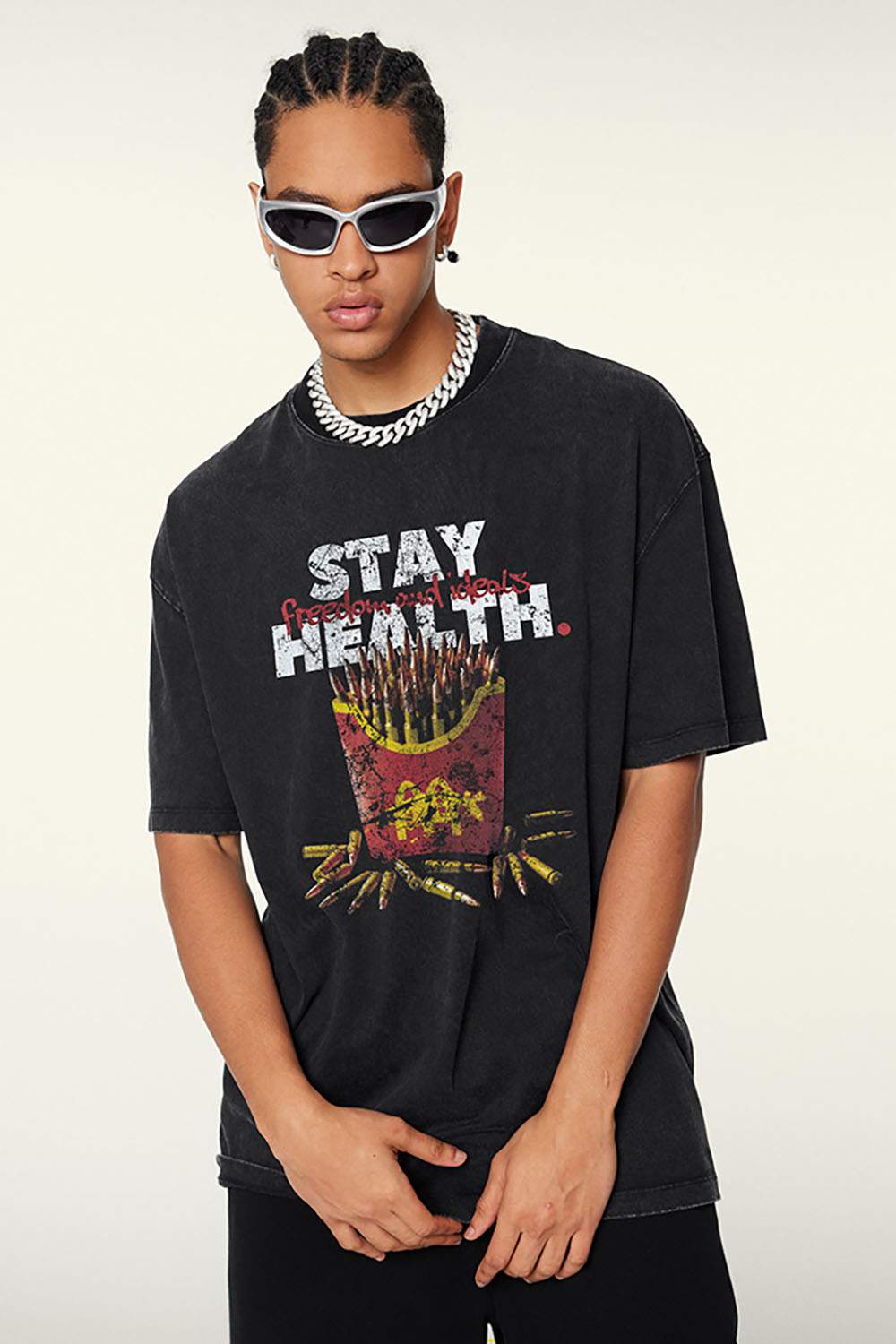 Loose Fit French Fries Parody Graphic Cotton Short Sleeve T-Shirt