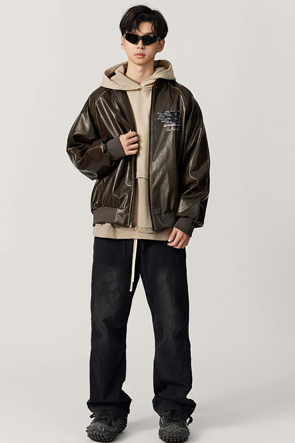 Vintage Distressed Leather Biker Jacket