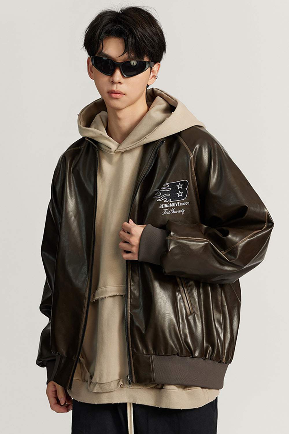 Vintage Distressed Leather Biker Jacket