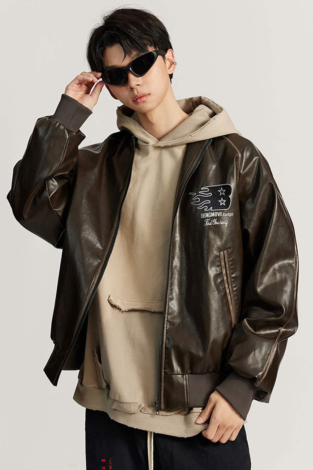 Vintage Distressed Leather Biker Jacket