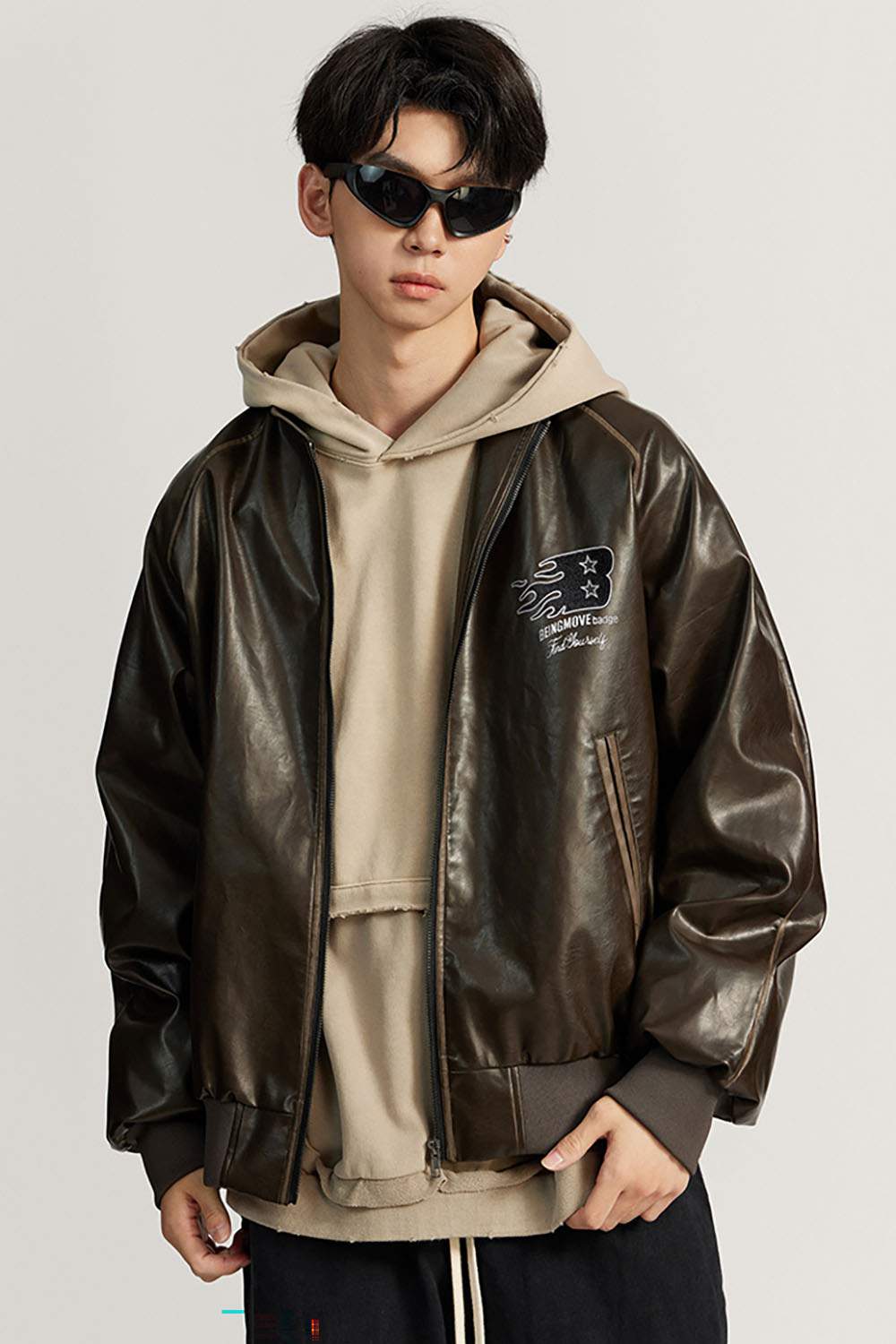 Vintage Distressed Leather Biker Jacket