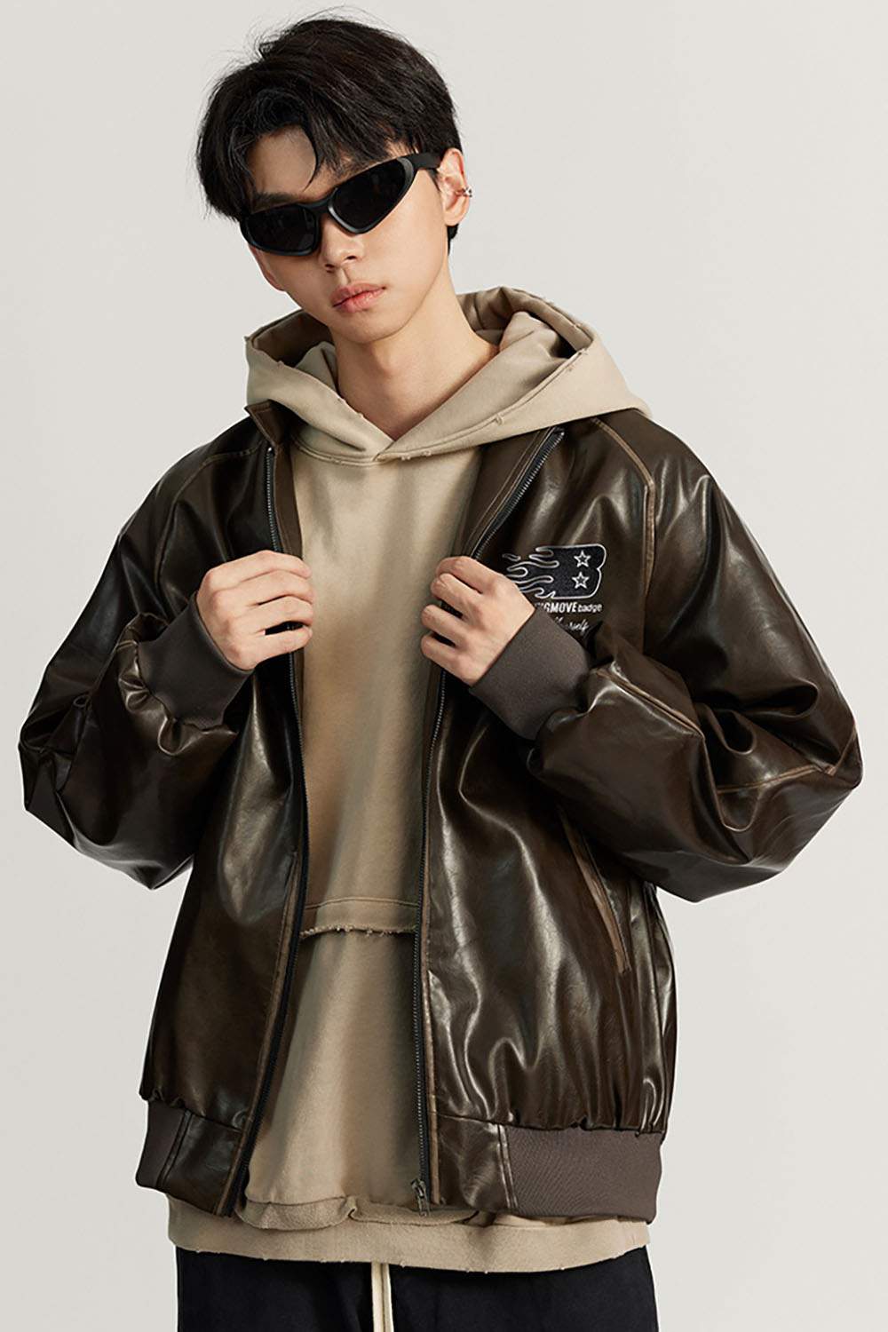 Vintage Distressed Leather Biker Jacket