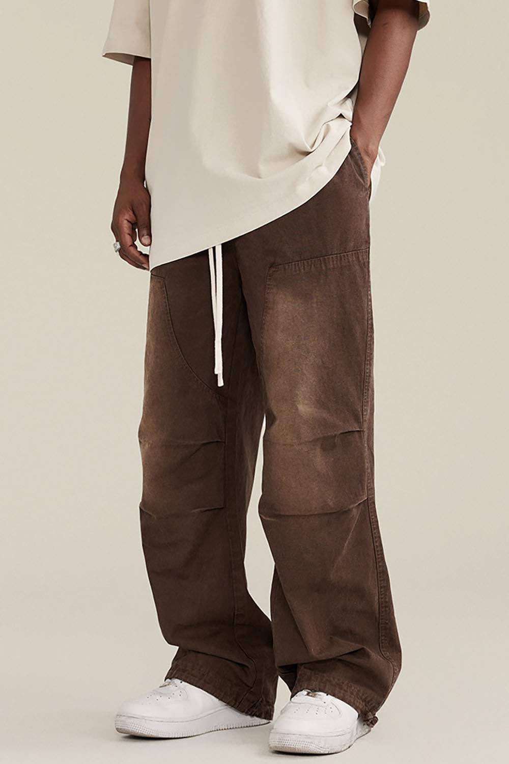 Autumn Winter Washed Gradient Drawstring Jogger Work Pants