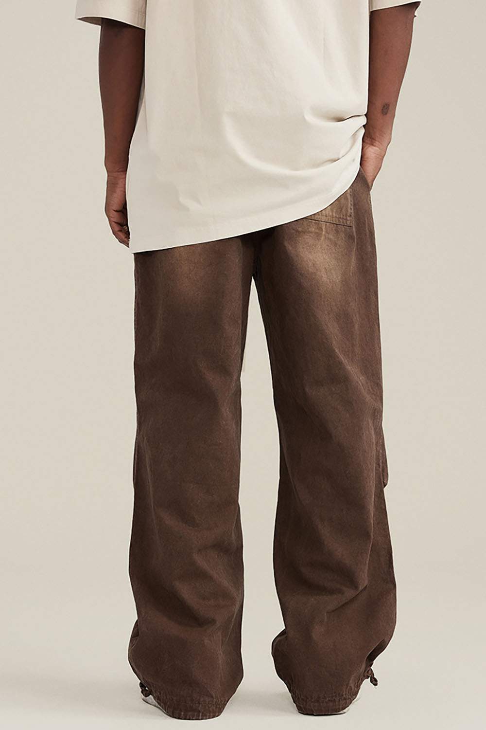 Autumn Winter Washed Gradient Drawstring Jogger Work Pants