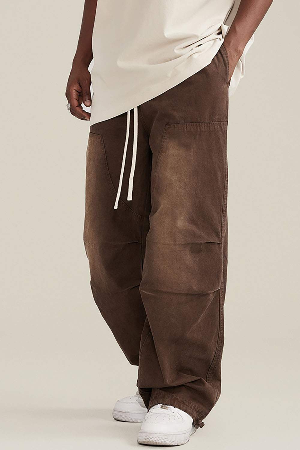Autumn Winter Washed Gradient Drawstring Jogger Work Pants