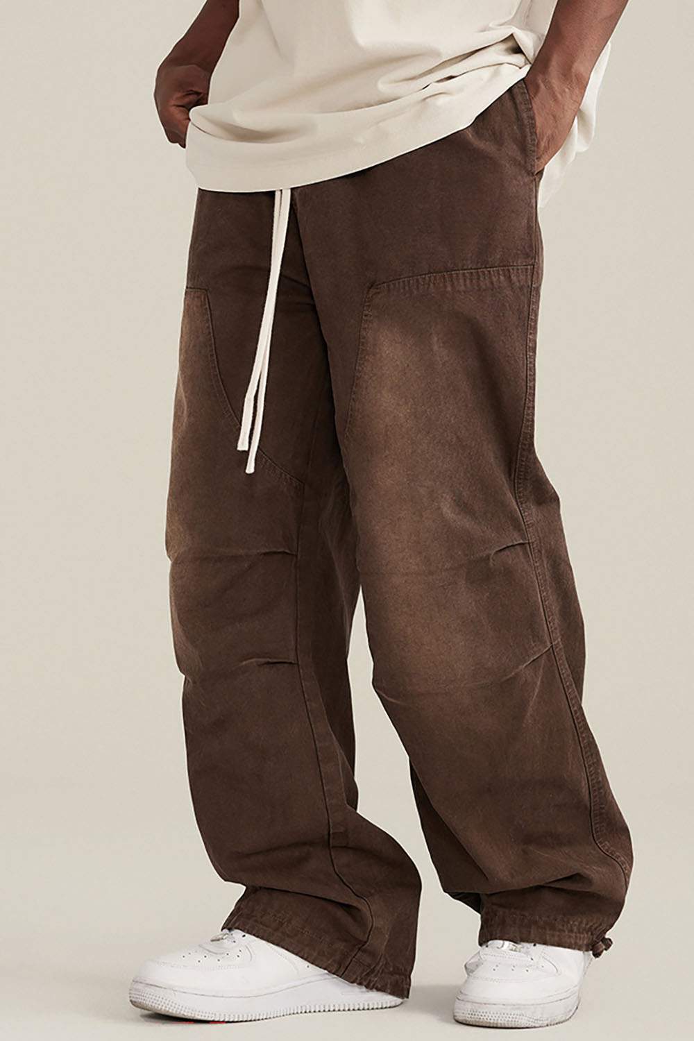 Autumn Winter Washed Gradient Drawstring Jogger Work Pants