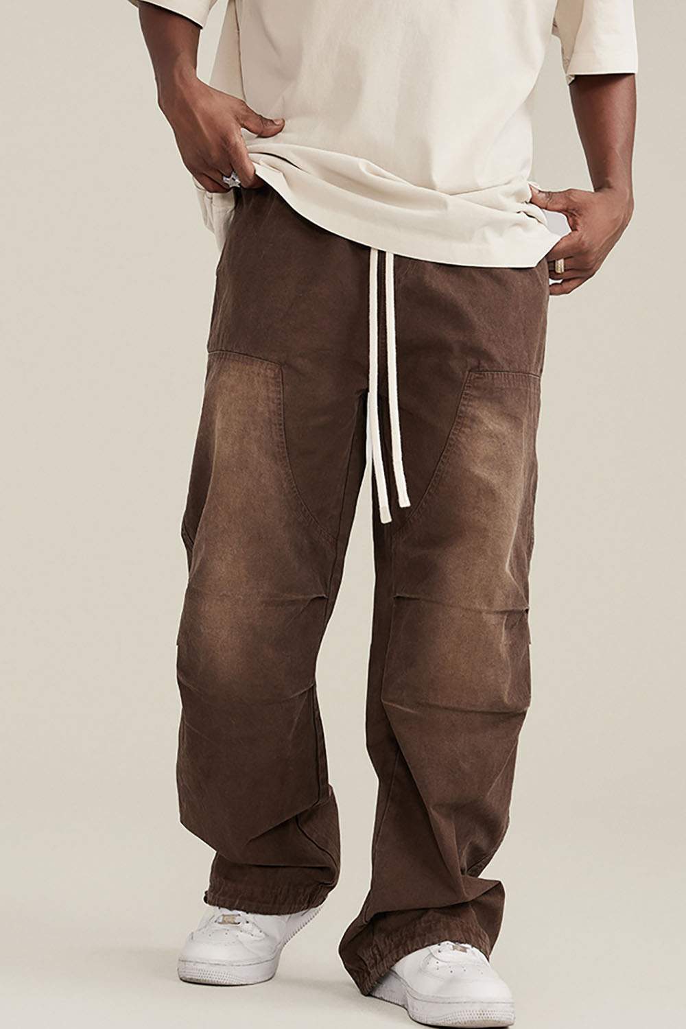 Autumn Winter Washed Gradient Drawstring Jogger Work Pants