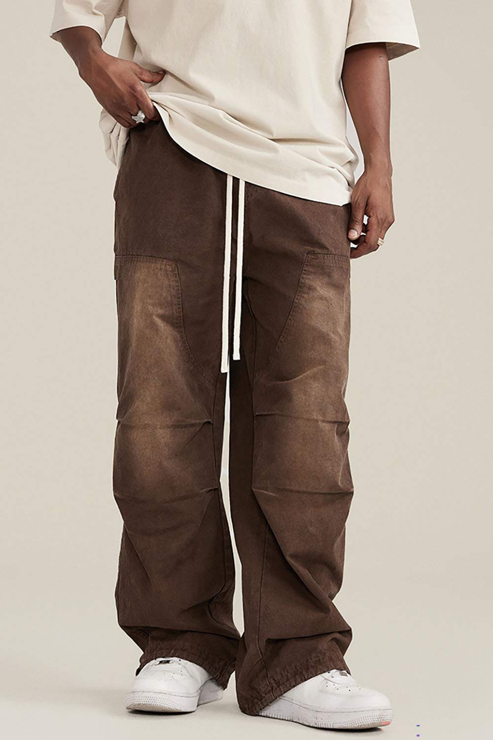 Autumn Winter Washed Gradient Drawstring Jogger Work Pants