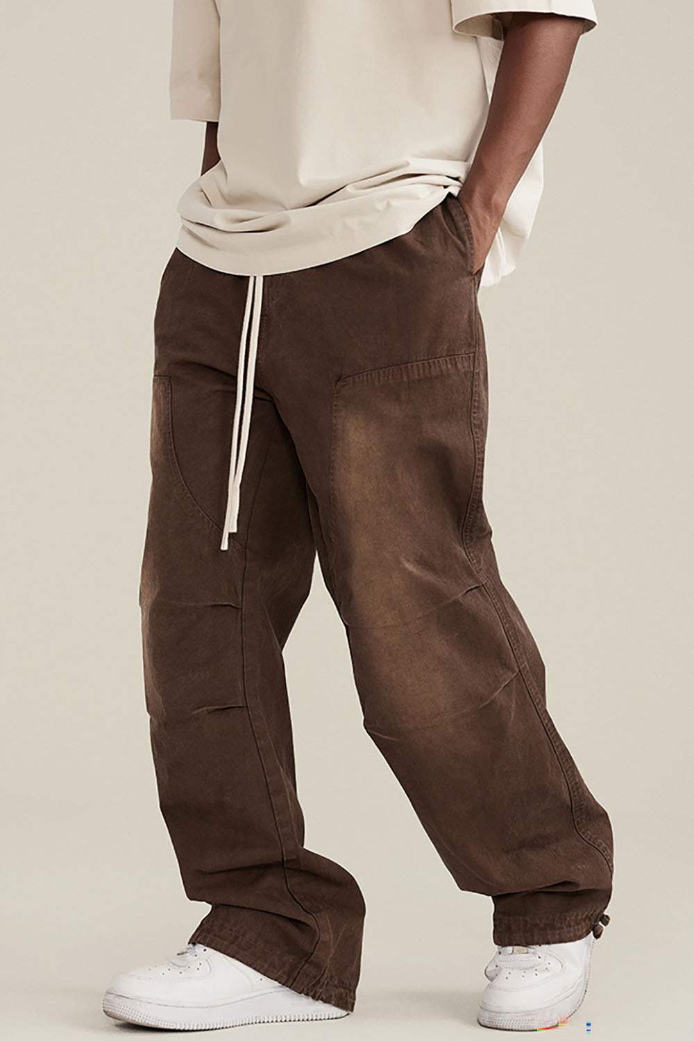 Autumn Winter Washed Gradient Drawstring Jogger Work Pants