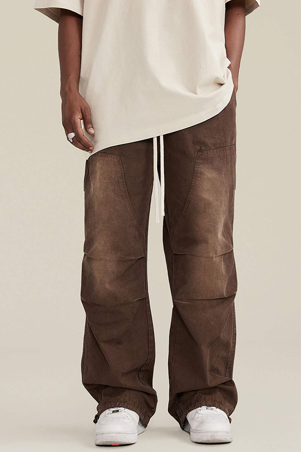 Autumn Winter Washed Gradient Drawstring Jogger Work Pants