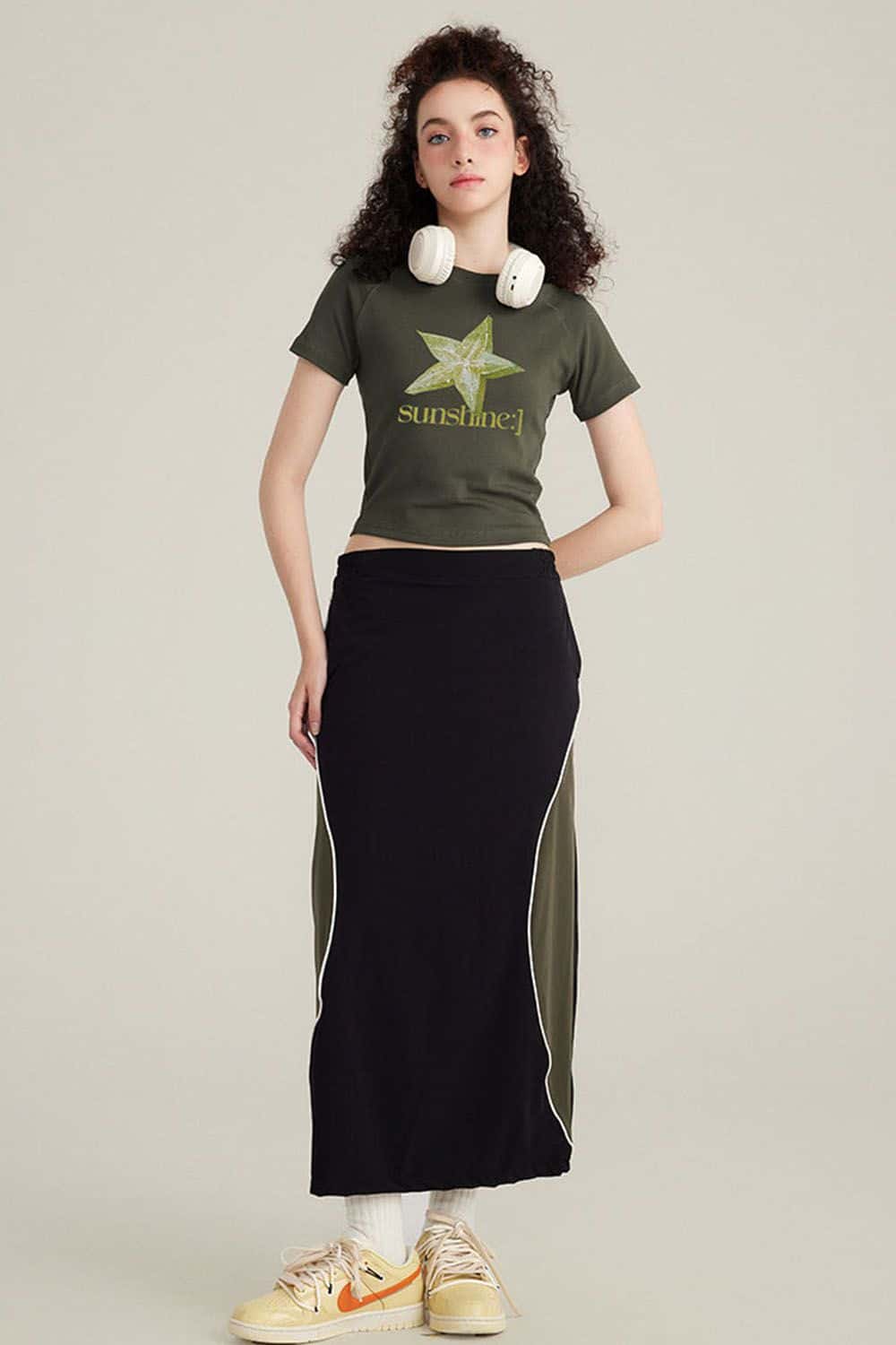 Fruit Print Slim Fit Cropped T-Shirt