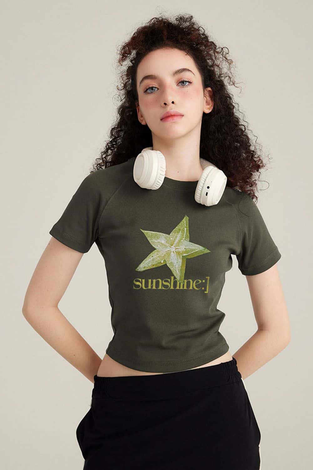 Fruit Print Slim Fit Cropped T-Shirt