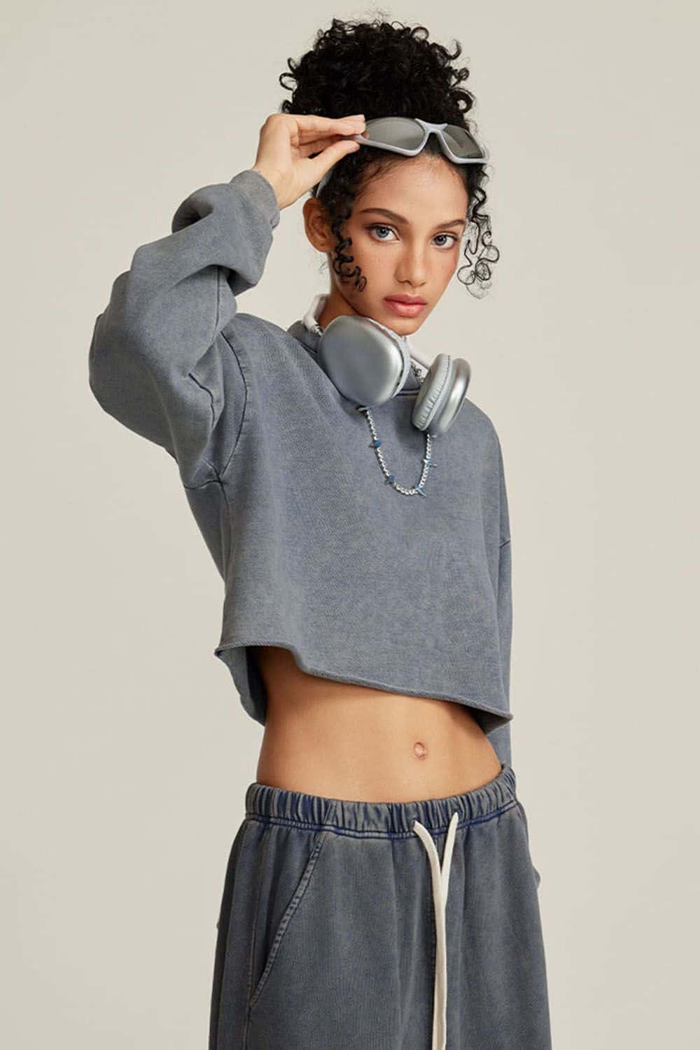 380G Water Washed Loose Edge Short Cropped Long Sleeve Vintage Streetwear Top