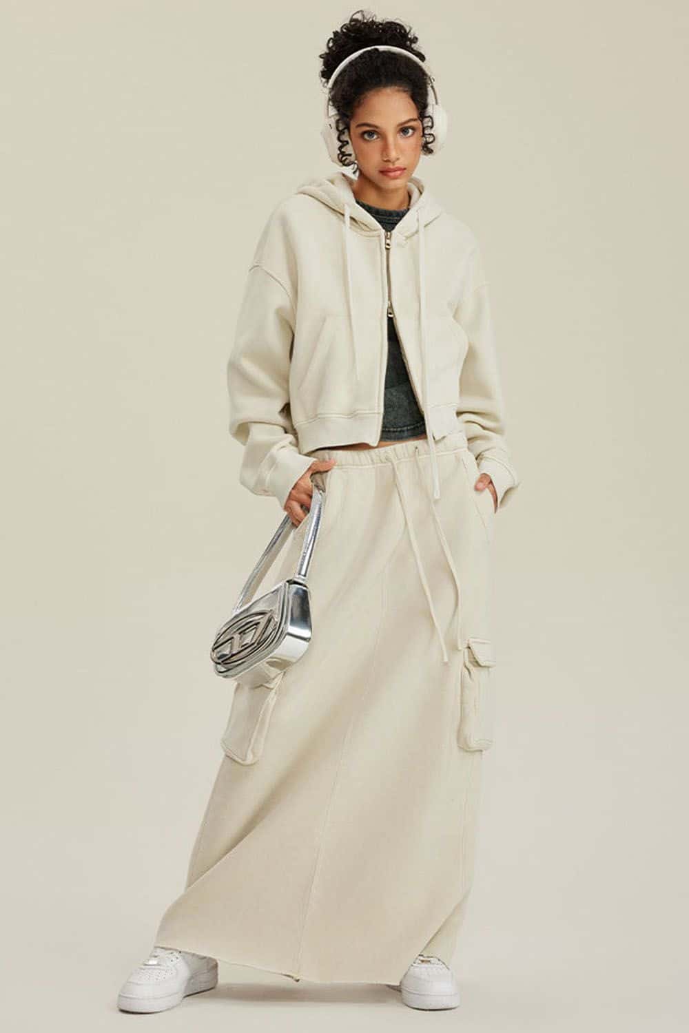 Vintage Washed Zip-Up Hoodie with Fleece Lining - Short Cropped Cardigan