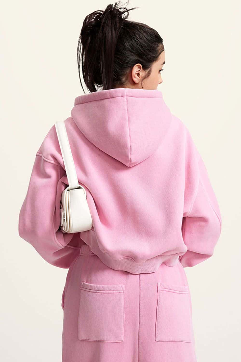 Vintage Washed Zip-Up Hoodie with Fleece Lining - Short Cropped Cardigan