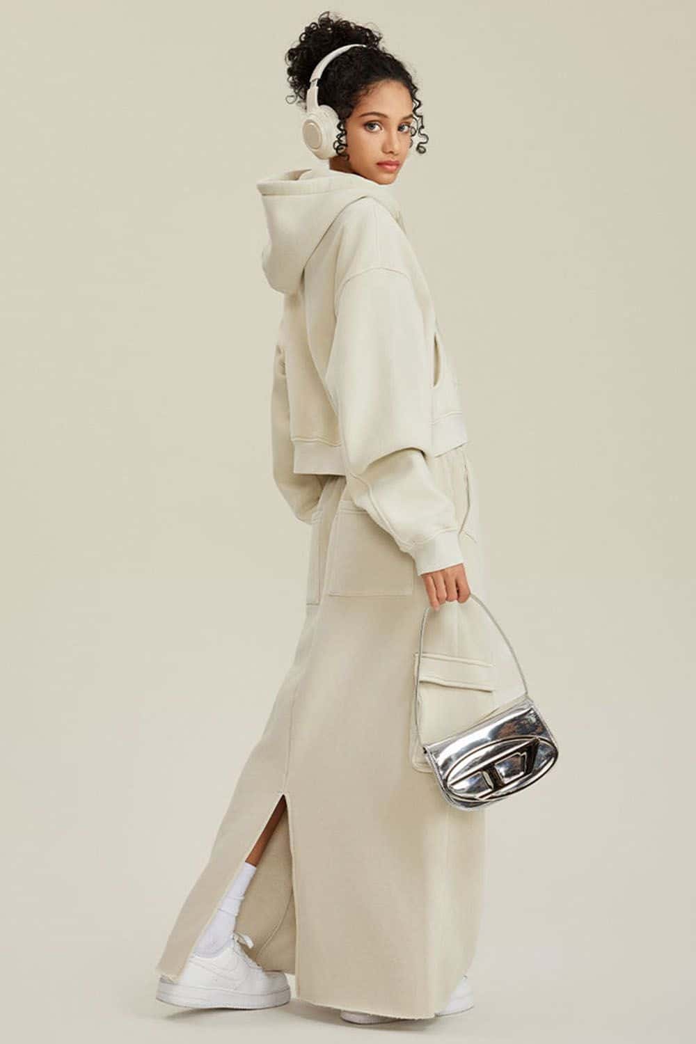 Vintage Washed Zip-Up Hoodie with Fleece Lining - Short Cropped Cardigan