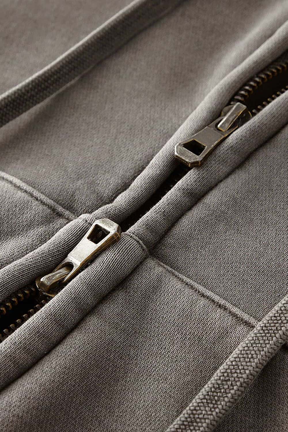 Vintage Washed Zip-Up Hoodie with Fleece Lining - Short Cropped Cardigan