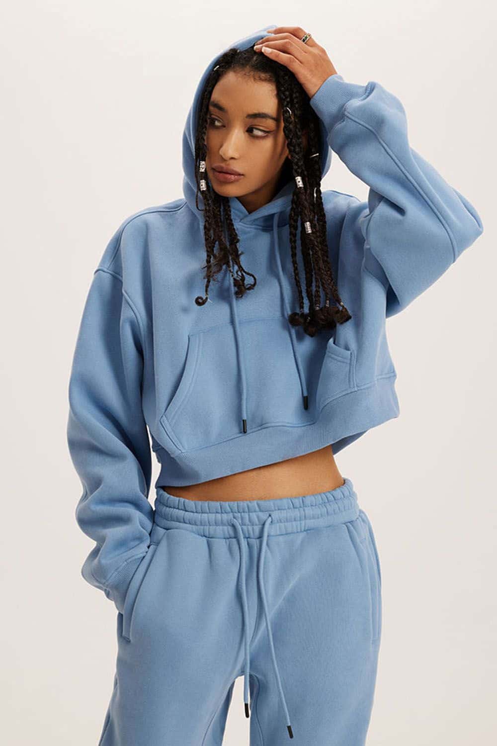 Retro Hooded Pullover Sweatshirt - Fleece-Lined Cropped Hoodie