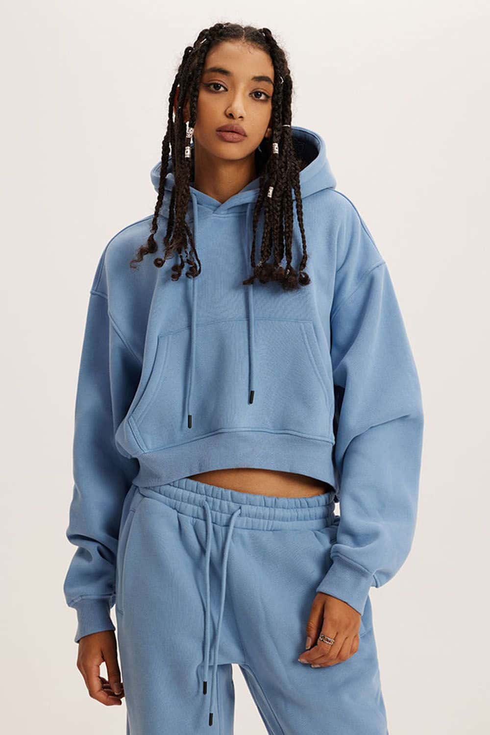 Retro Hooded Pullover Sweatshirt - Fleece-Lined Cropped Hoodie