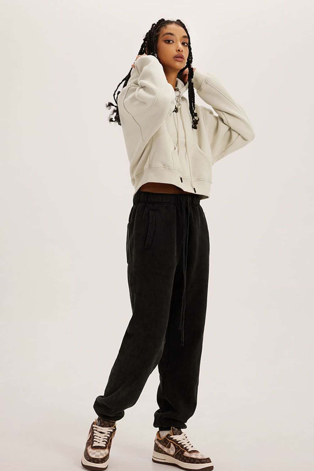 Retro Hooded Pullover Sweatshirt - Fleece-Lined Cropped Hoodie