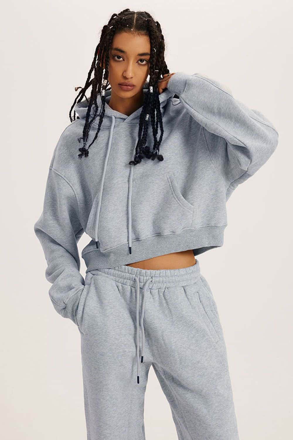 Retro Hooded Pullover Sweatshirt - Fleece-Lined Cropped Hoodie