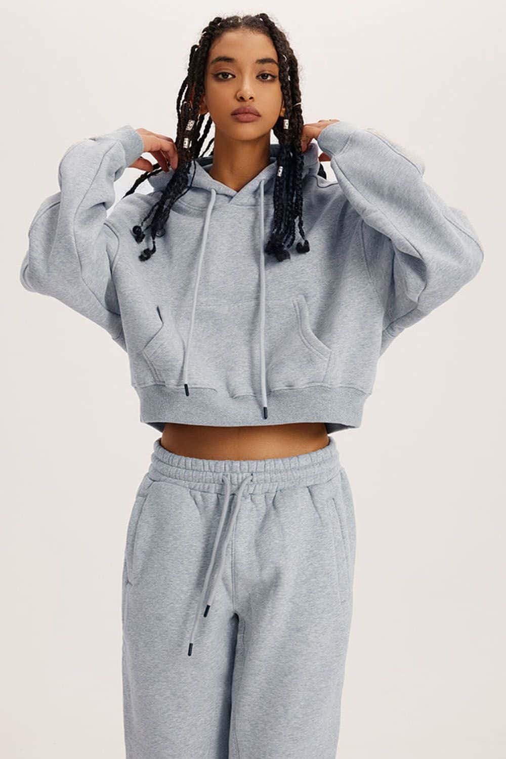 Retro Hooded Pullover Sweatshirt - Fleece-Lined Cropped Hoodie
