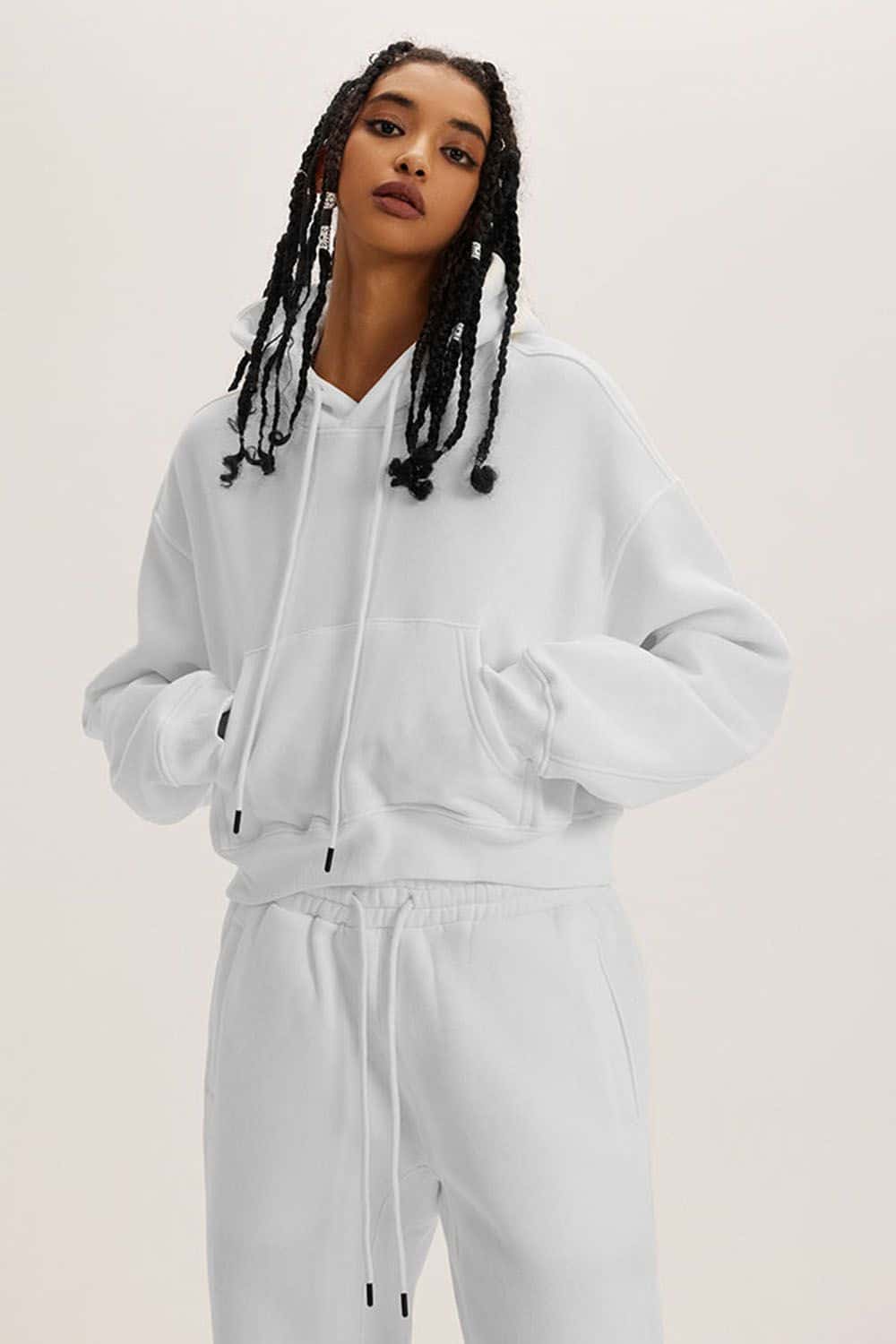 Retro Hooded Pullover Sweatshirt - Fleece-Lined Cropped Hoodie