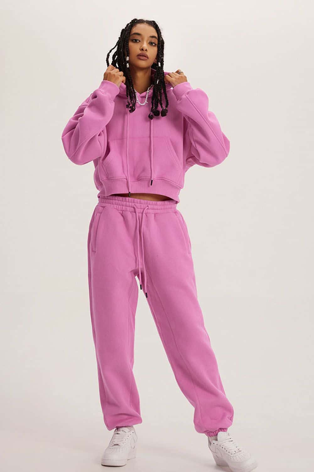 Retro Hooded Pullover Sweatshirt - Fleece-Lined Cropped Hoodie